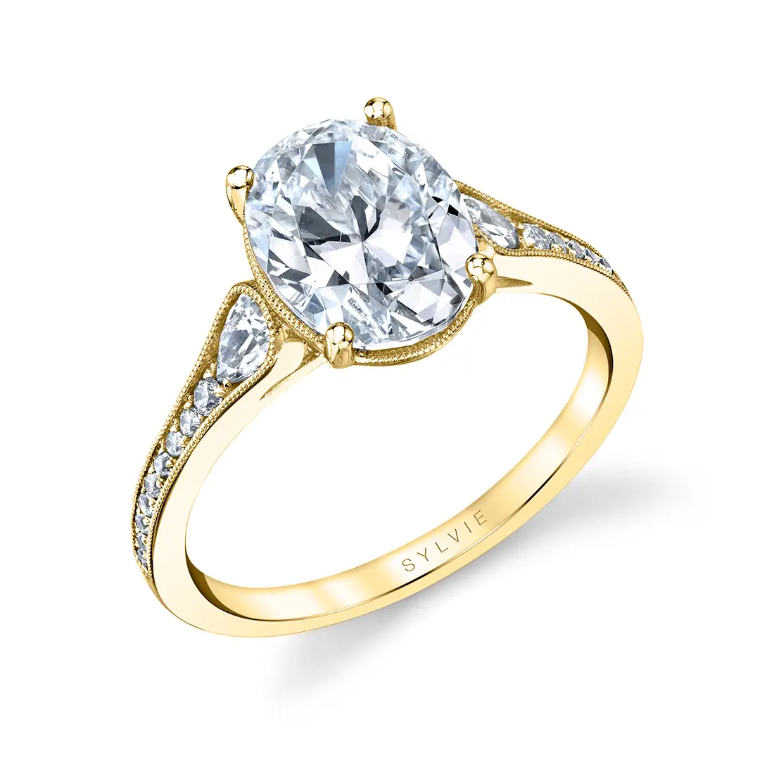 White Gold Oval Cut Unique Engagement Ring - Esmeralda