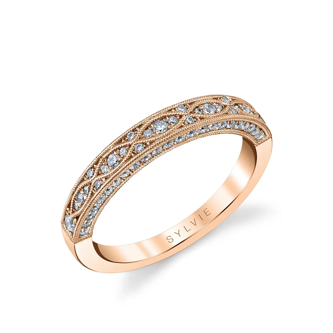 White Gold Round Cut Vintage Wedding Band - Thea