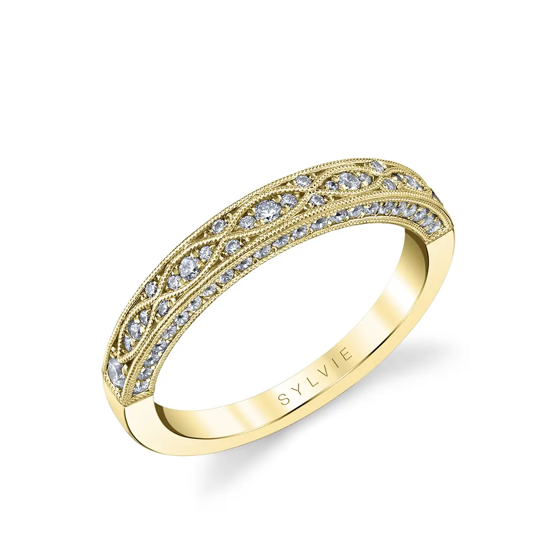 White Gold Round Cut Vintage Wedding Band - Thea