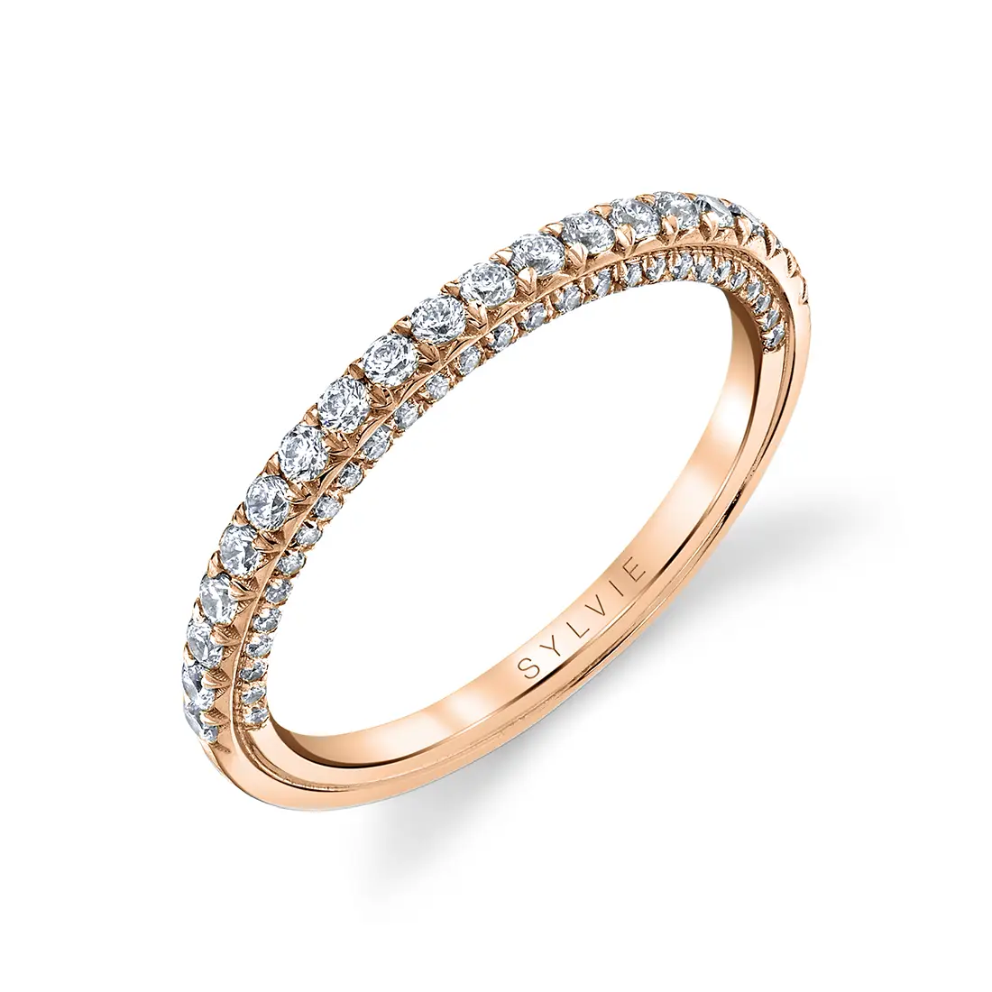 White Gold Round Cut Wedding Band with Diamonds on the Side - Layla