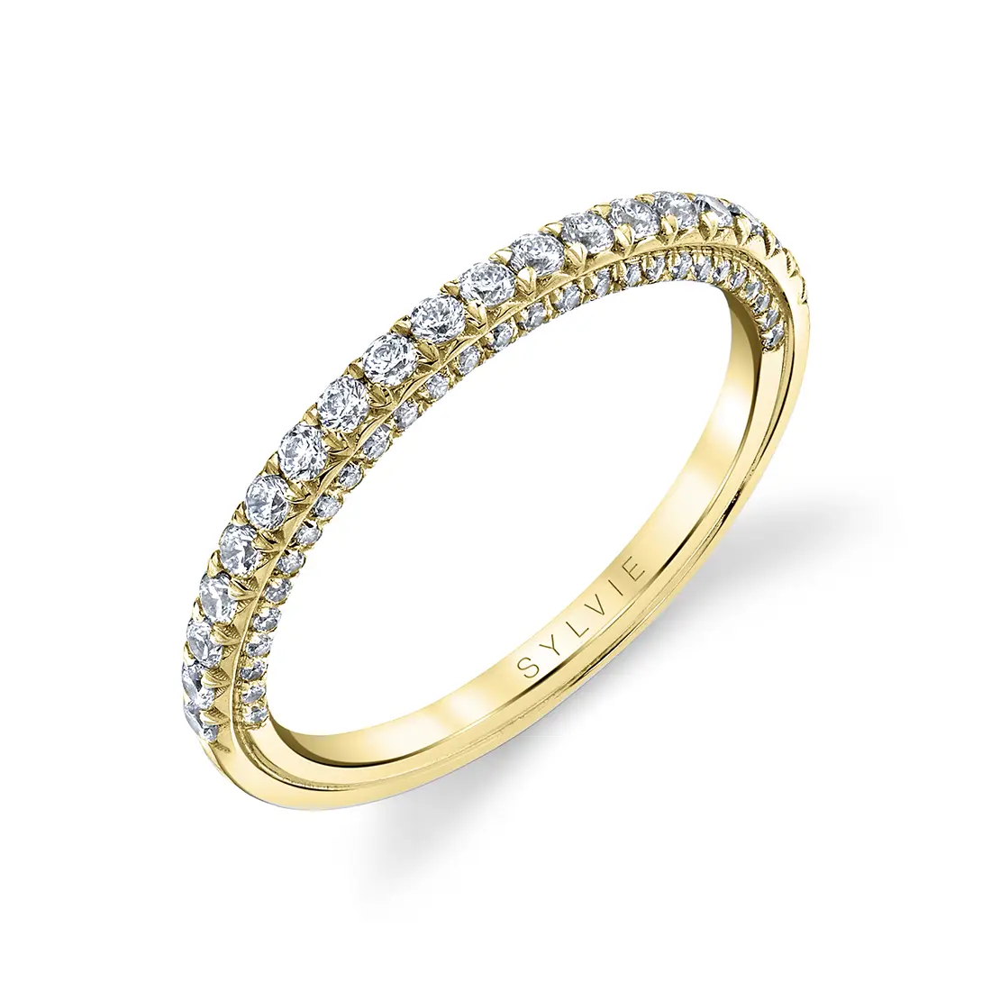 White Gold Round Cut Wedding Band with Diamonds on the Side - Layla