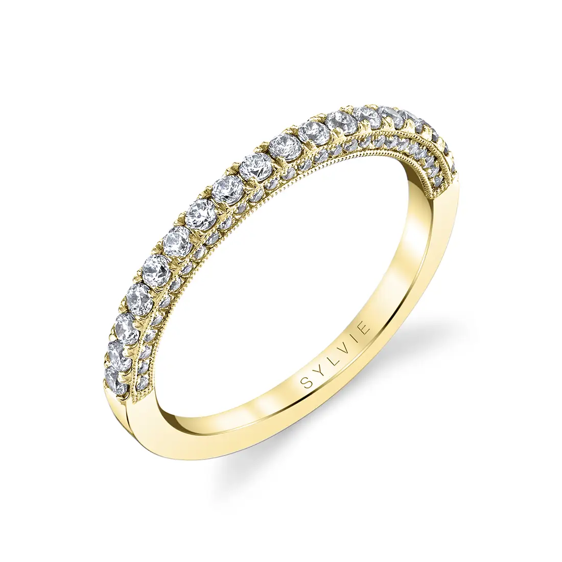 Round Cut Wedding Band With Diamonds On The Side - Marianne
