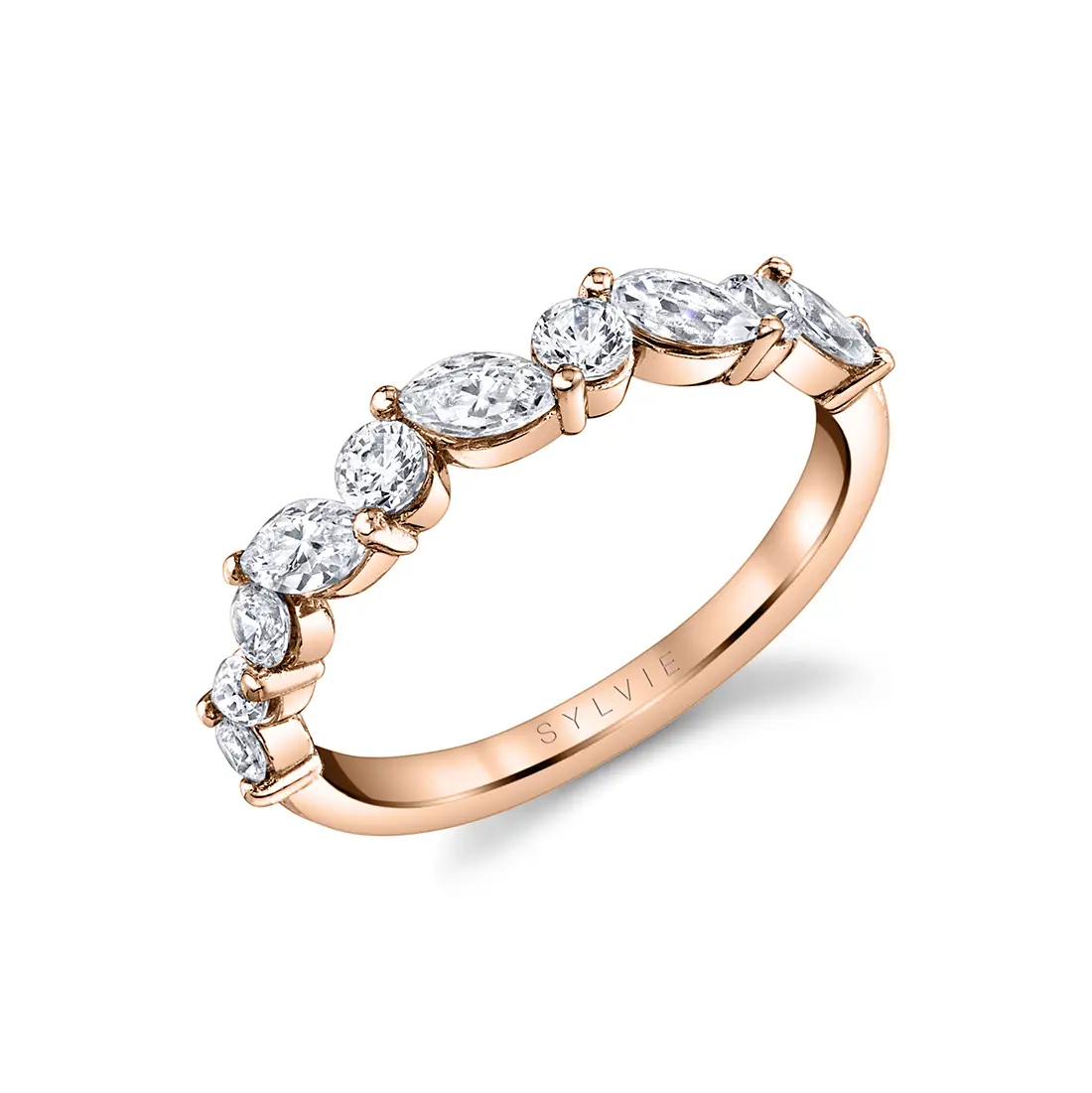 Alternating Marquise And Round Wedding Band