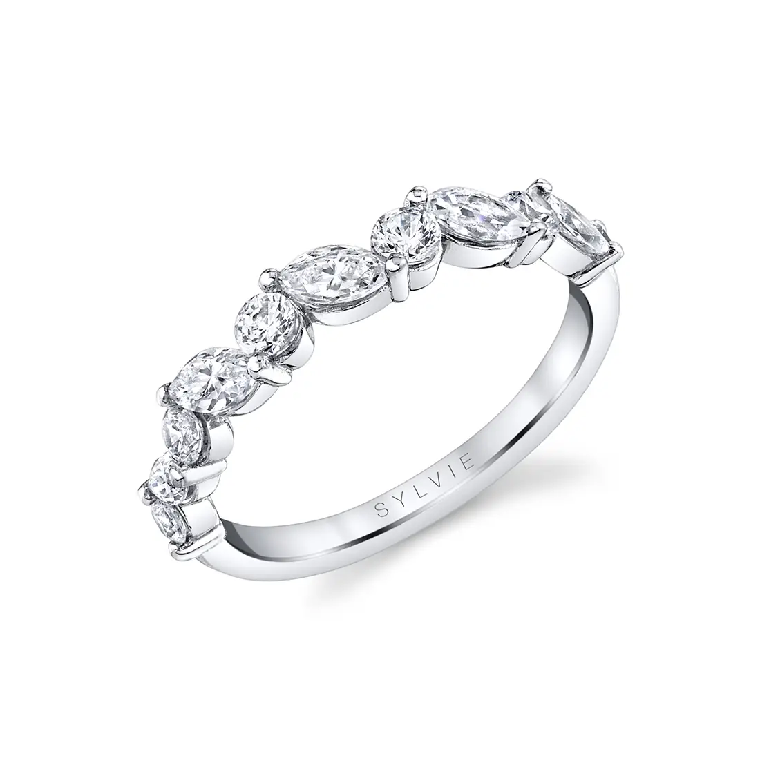 Alternating Marquise And Round Wedding Band