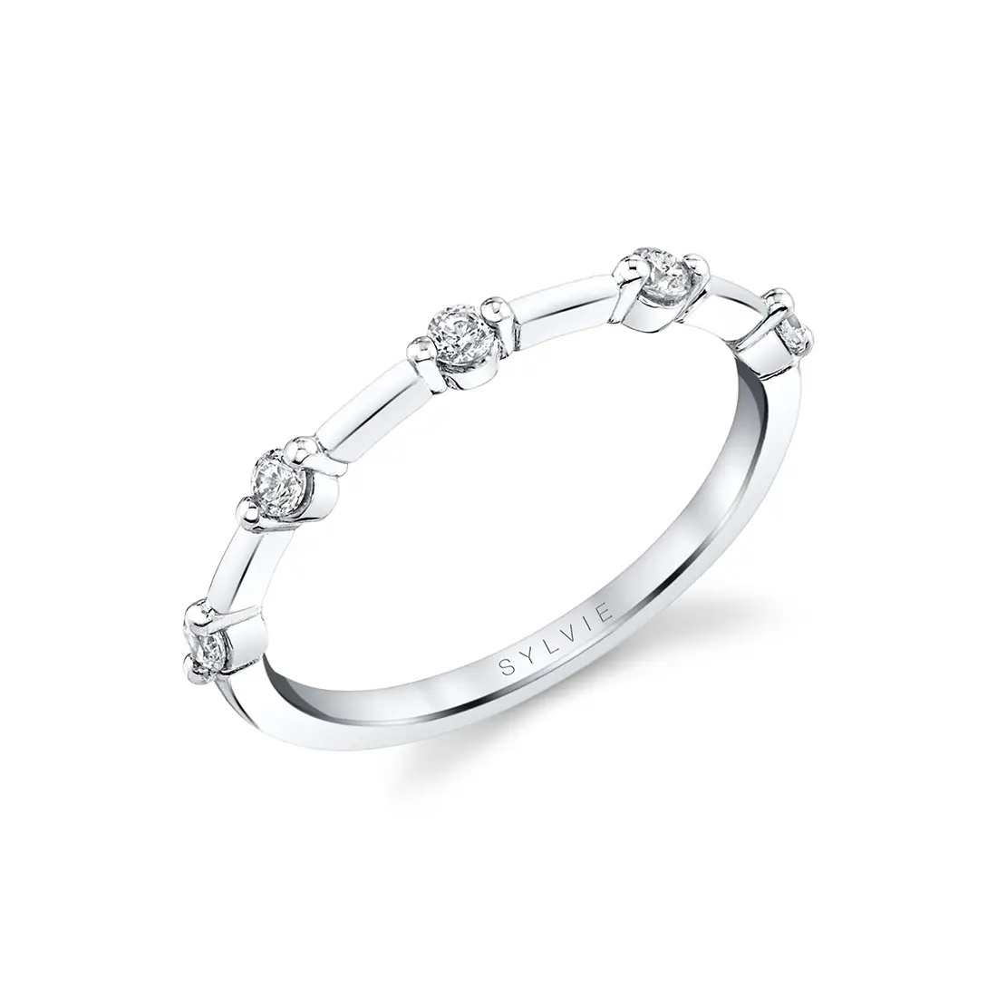 White Gold Classic Spaced Diamond Wedding Ring - Eniko