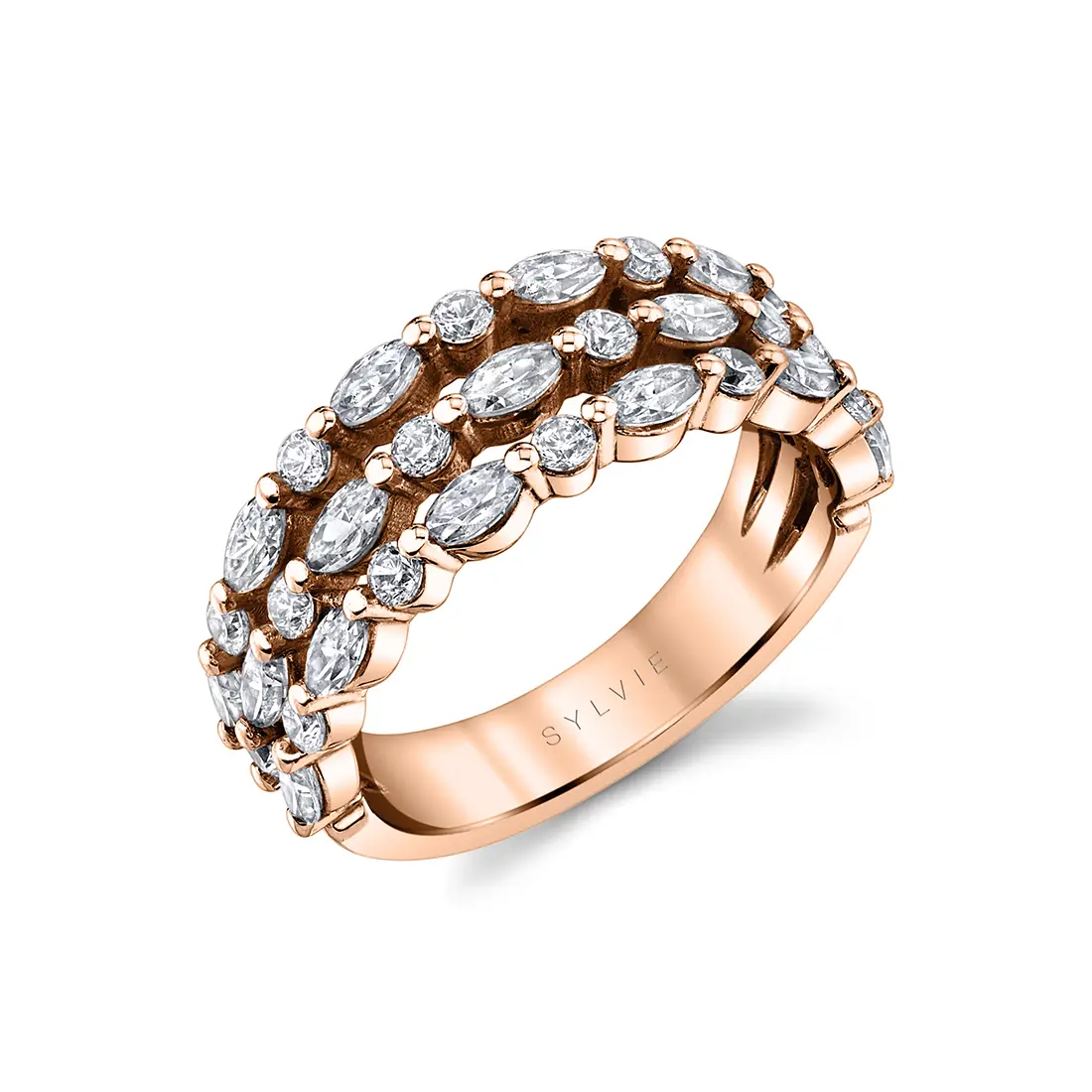 White Gold Three Row Diamond Ring - Lifestyle Image - Lifestyle Image