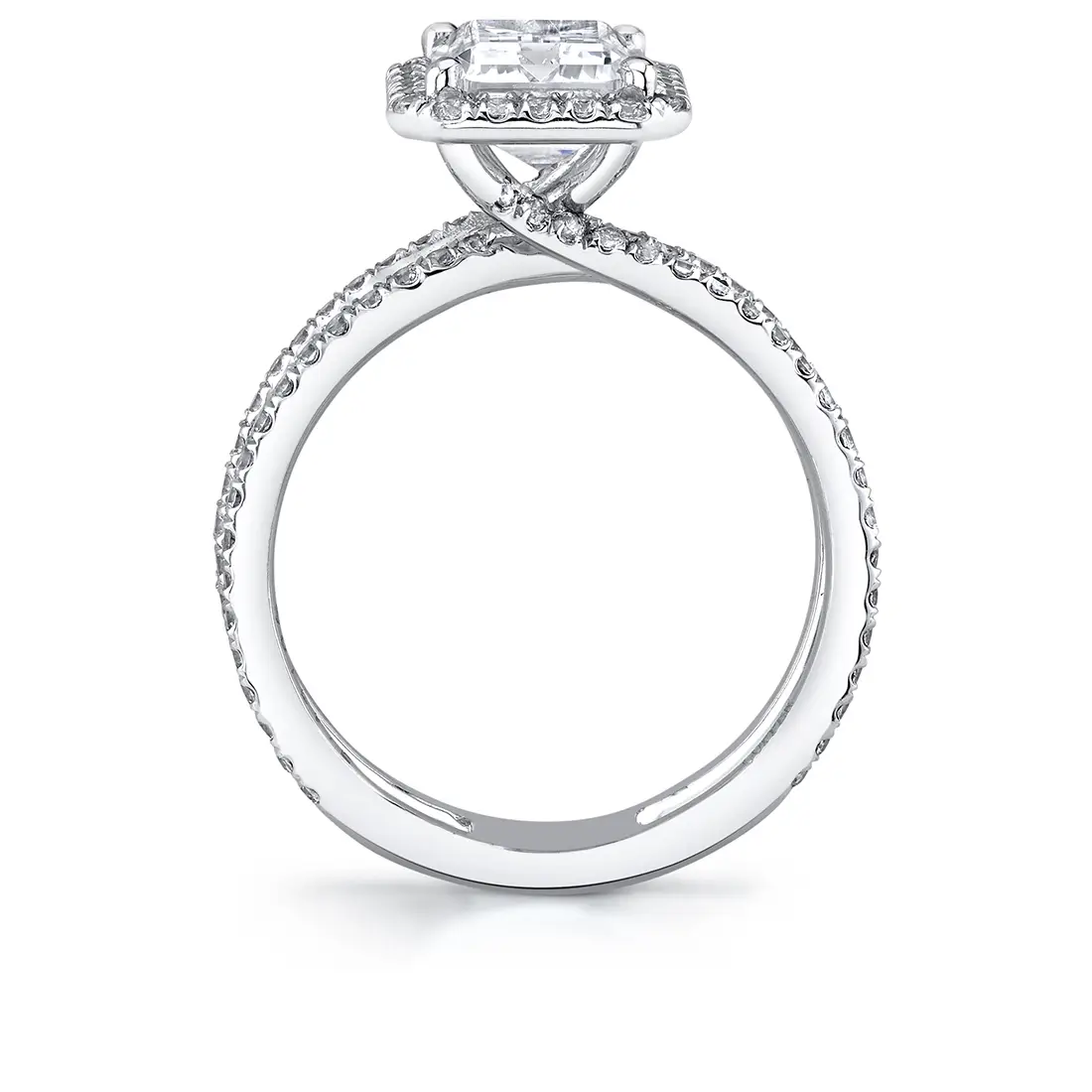 White Gold Emerald Cut Classic Halo Split Shank Engagement Ring - Dana