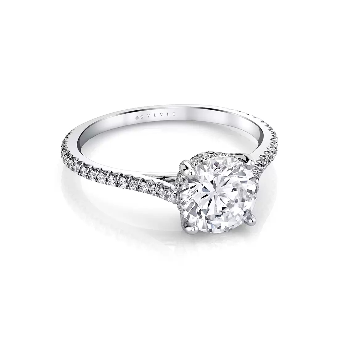 White Gold Round Cut Classic Hidden Halo Engagement Ring - Steffi