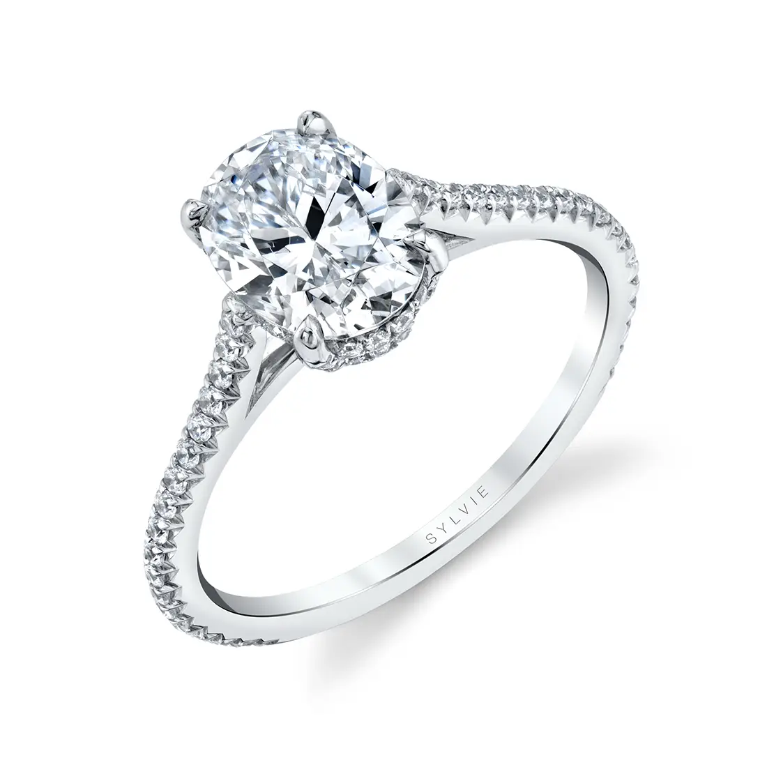 White Gold Oval Cut Classic Hidden Halo Engagement Ring - Steffi