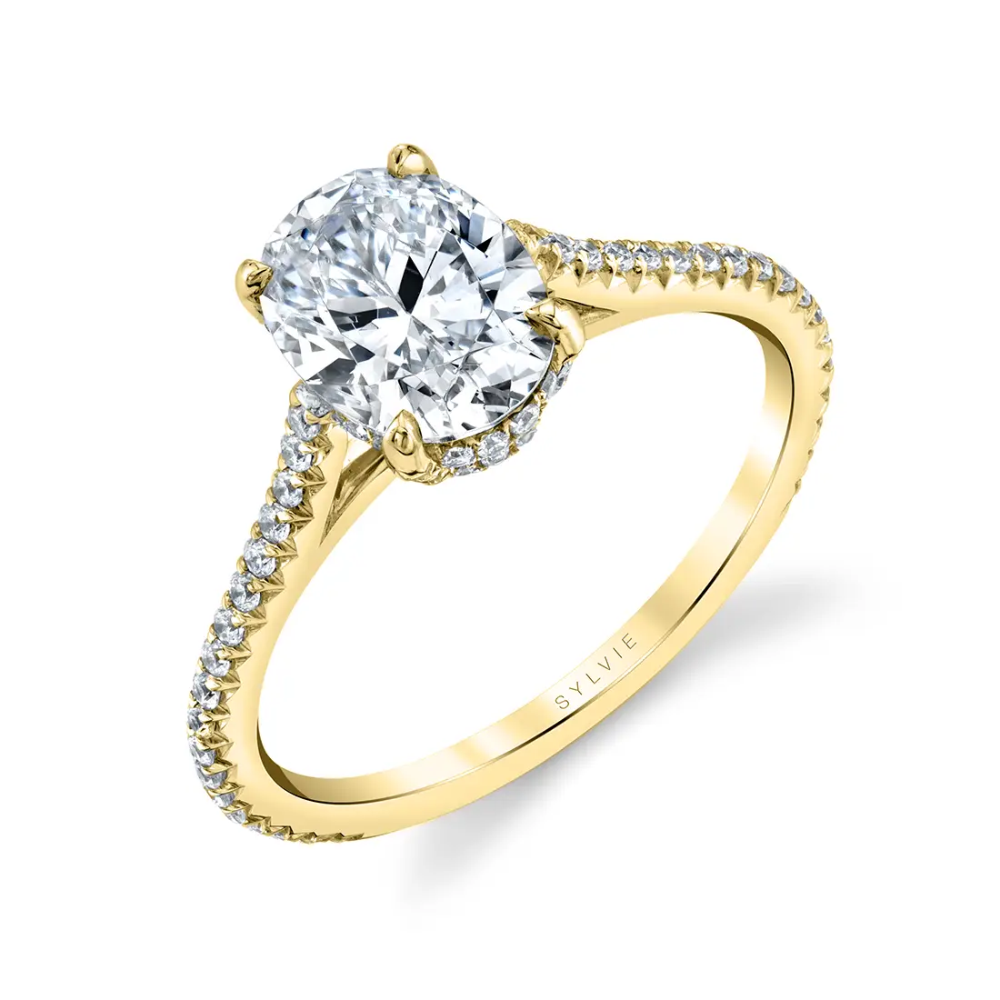 White Gold Oval Cut Classic Hidden Halo Engagement Ring - Steffi