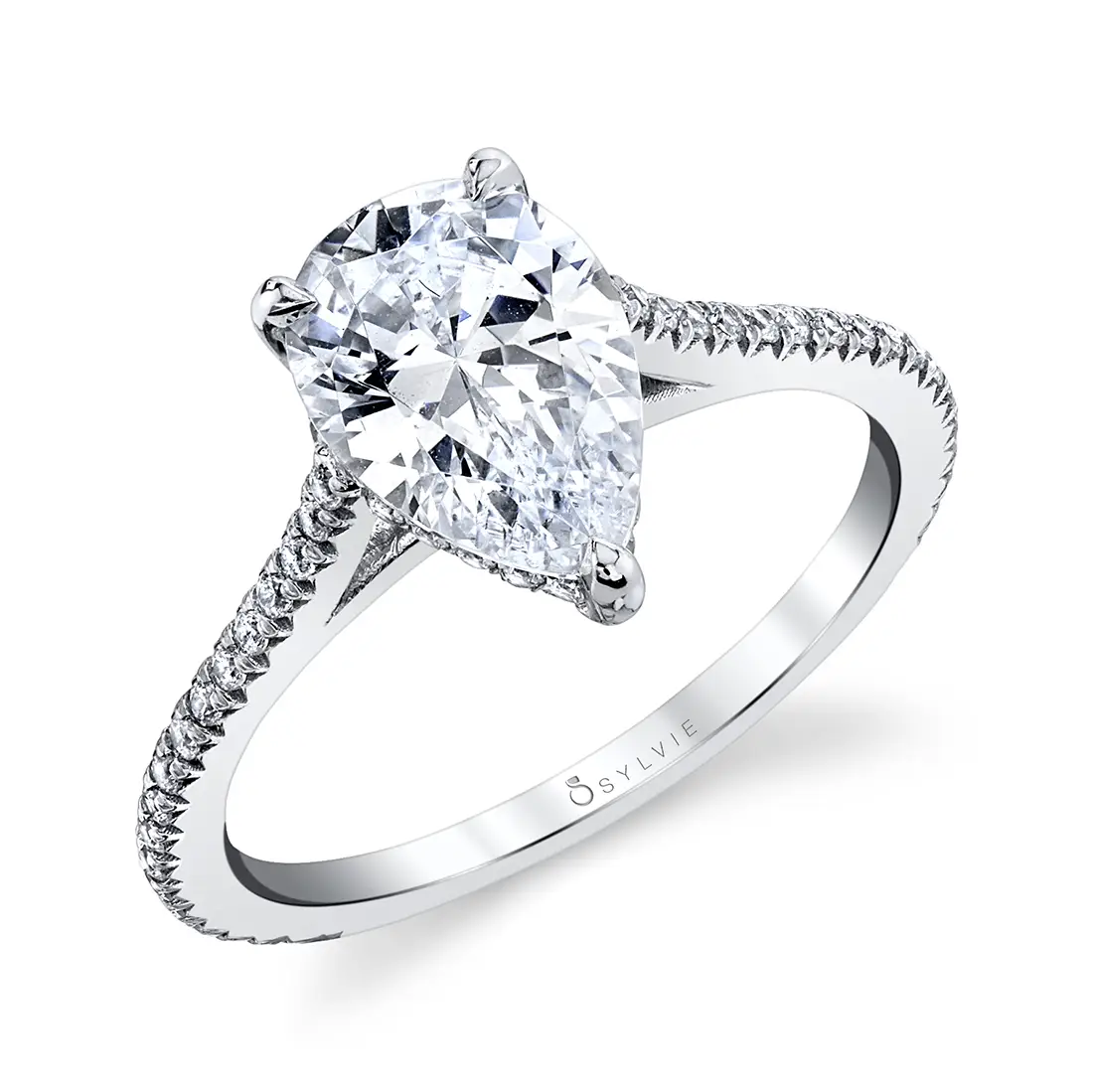 White Gold Pear Shaped Classic Hidden Halo Engagement Ring - Steffi