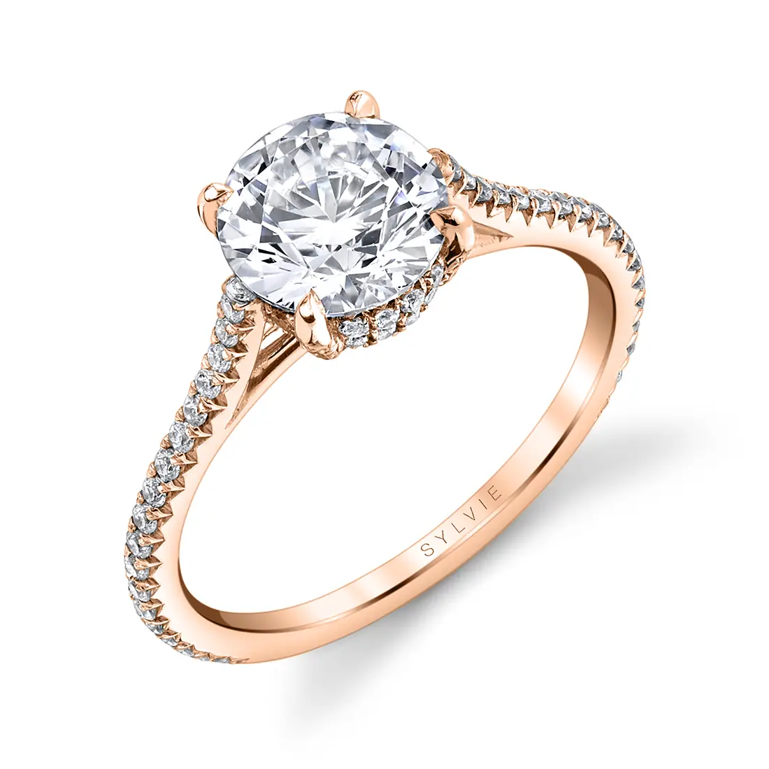 White Gold Round Cut Classic Hidden Halo Engagement Ring - Steffi