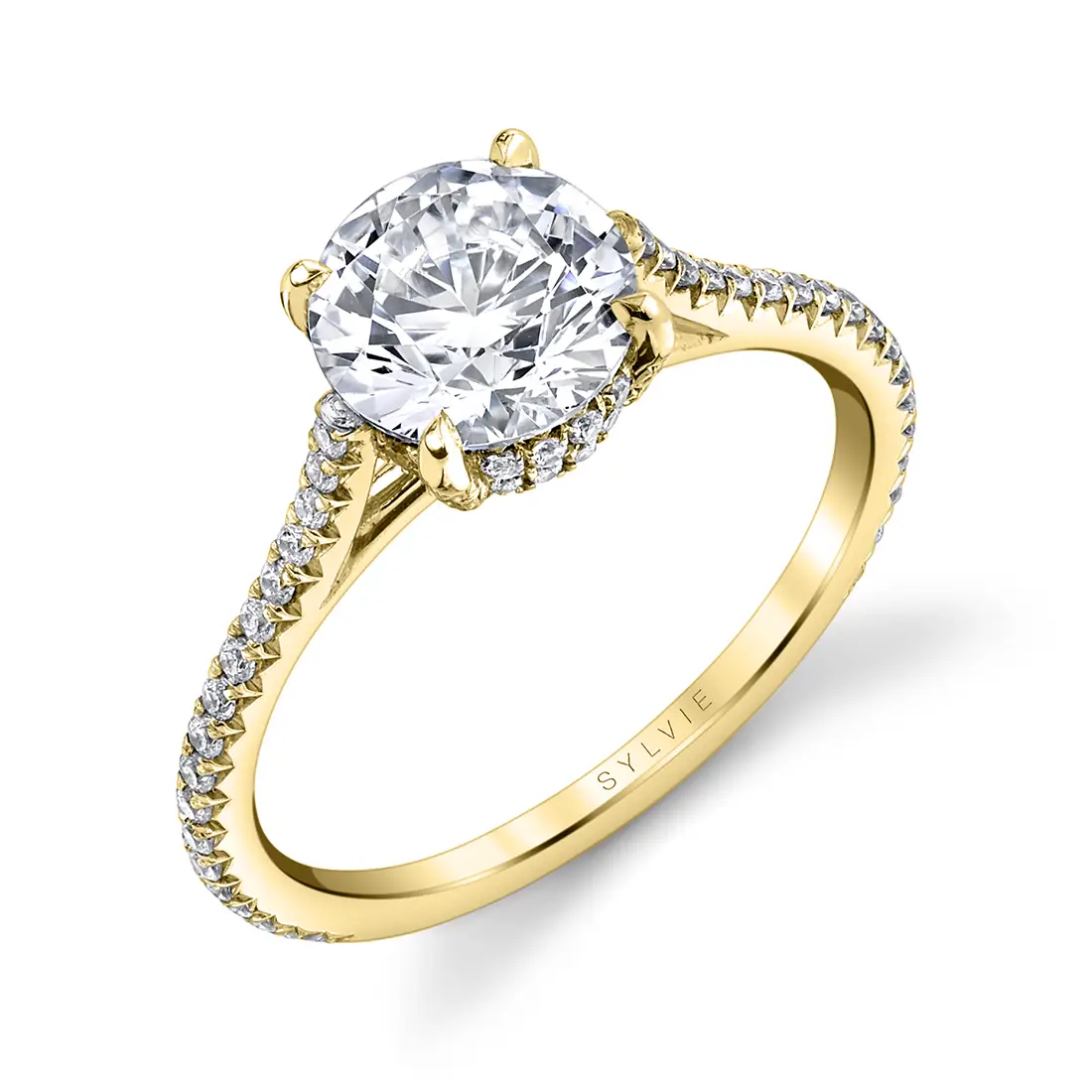 White Gold Round Cut Classic Hidden Halo Engagement Ring - Steffi