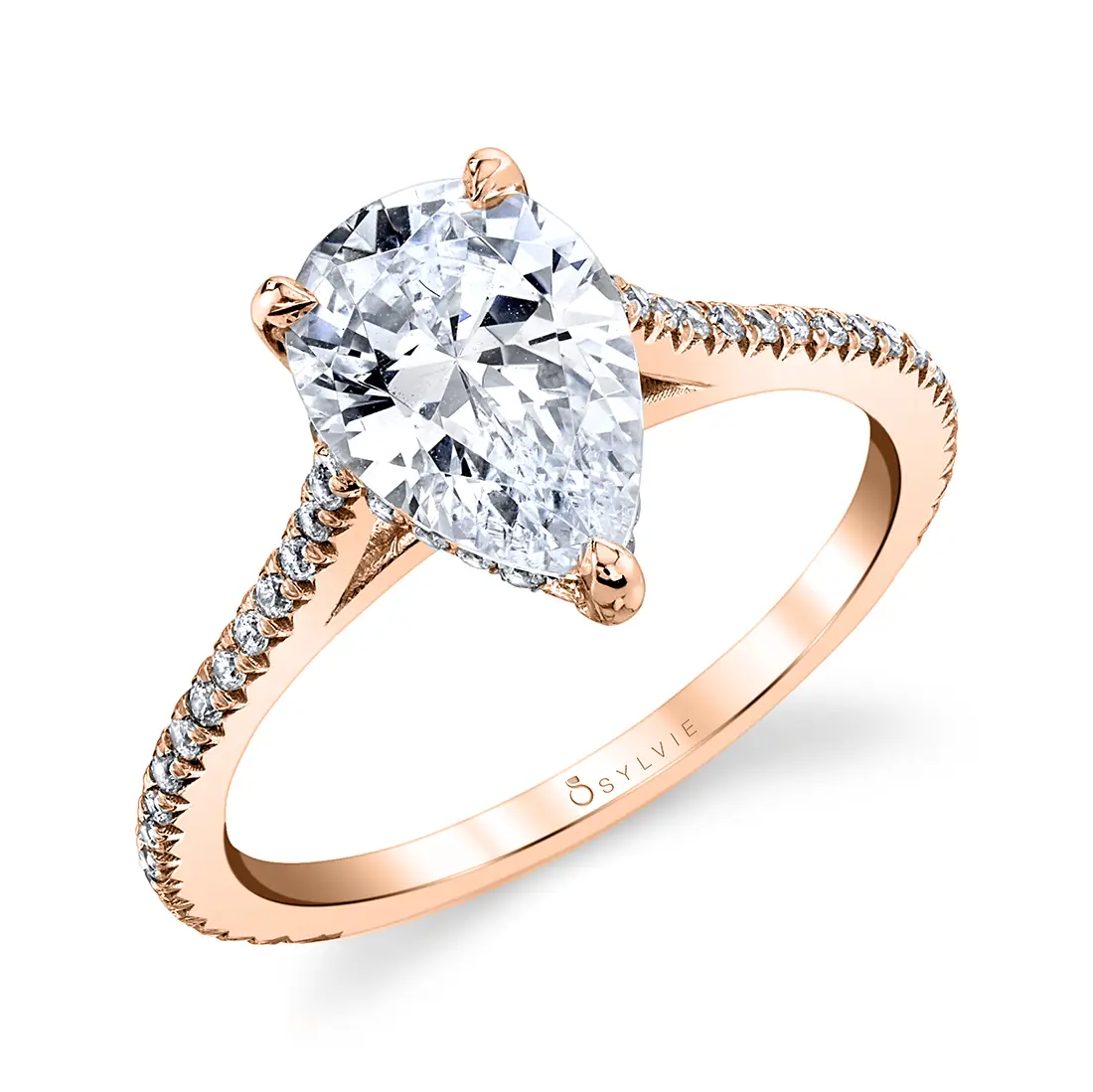 White Gold Pear Shaped Classic Hidden Halo Engagement Ring - Steffi