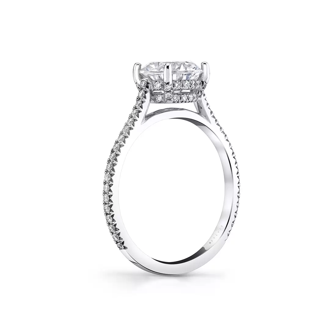White Gold Round Cut Classic Hidden Halo Engagement Ring - Steffi