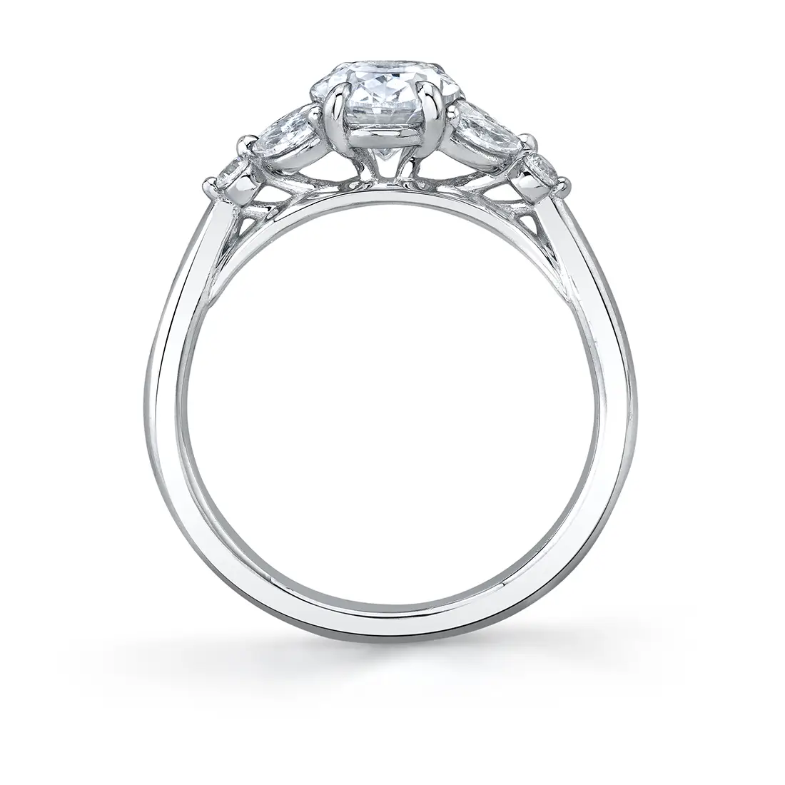 White Gold Oval Cut Unique Three Stone Engagement Ring - Alina
