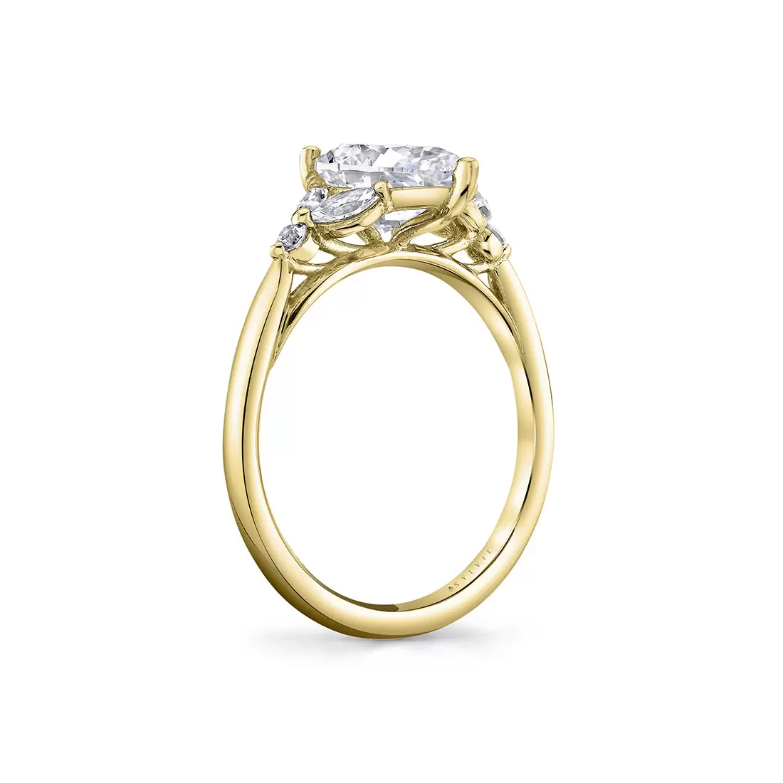 White Gold Pear Shaped Unique Three Stone Engagement Ring - Alina