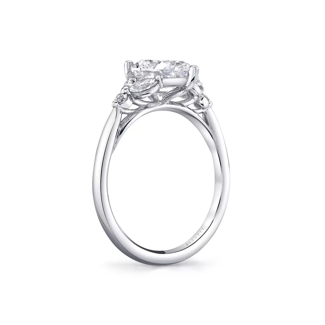 White Gold Pear Shaped Unique Three Stone Engagement Ring - Alina