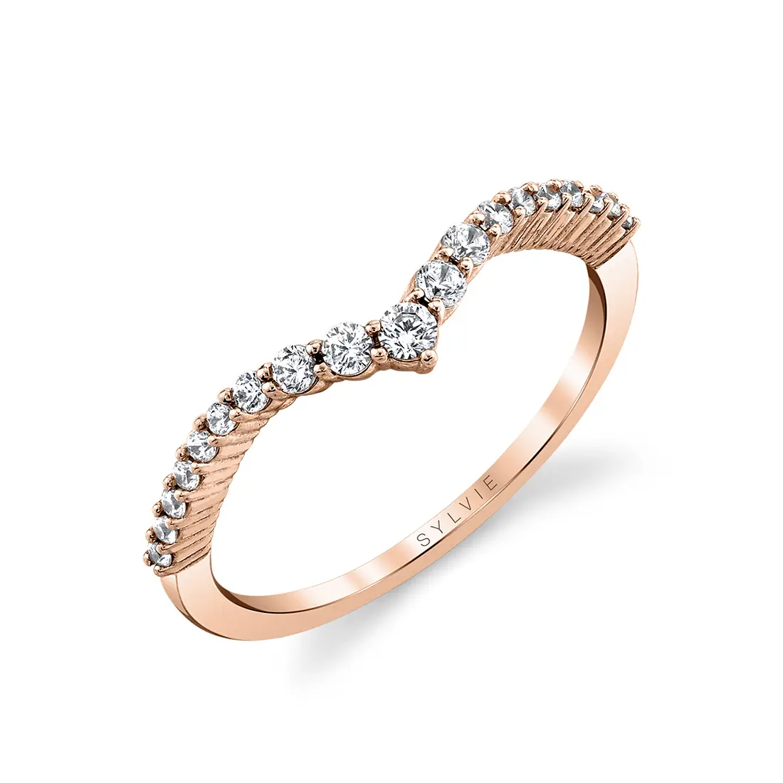 Curved Chevron Diamond Wedding Band