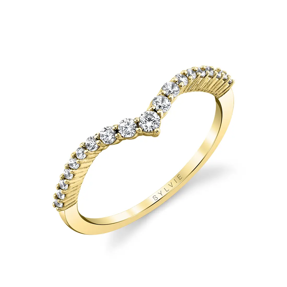 Curved Chevron Diamond Wedding Band