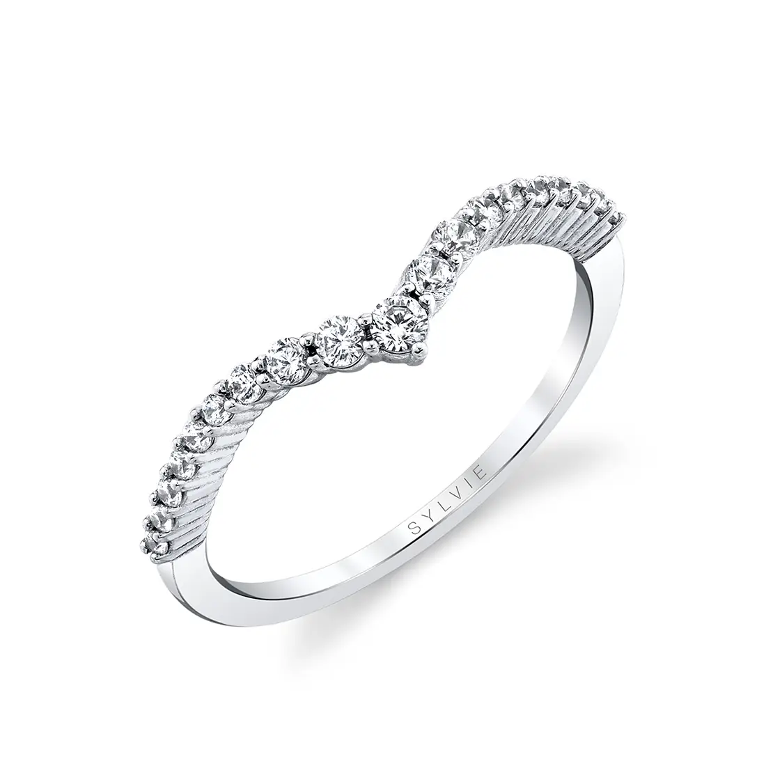 Curved Chevron Diamond Wedding Band