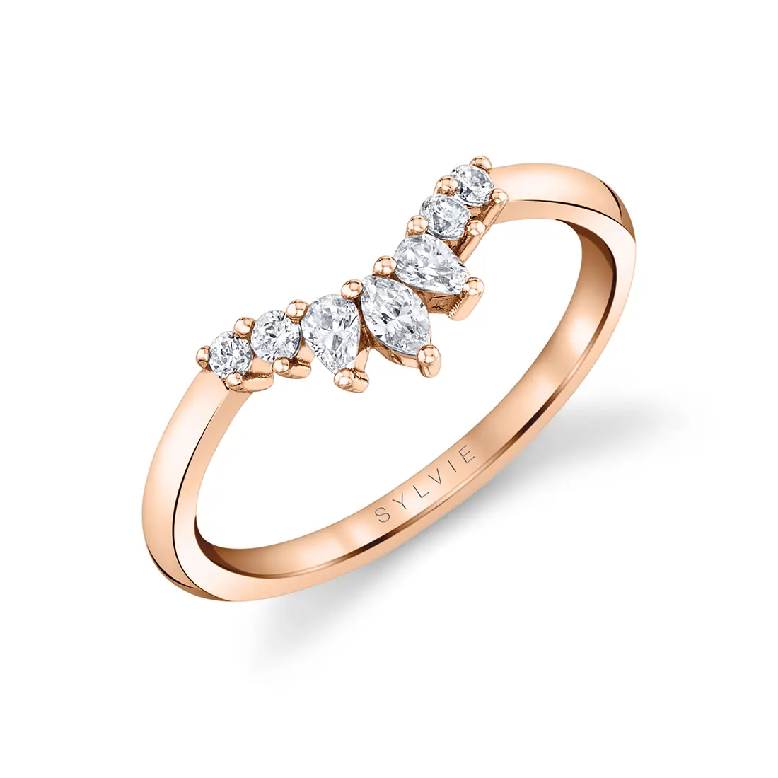 White Gold Curved Diamond Wedding Band