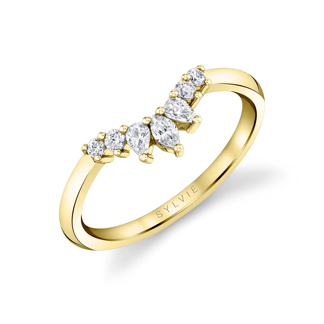 White Gold Curved Diamond Wedding Band