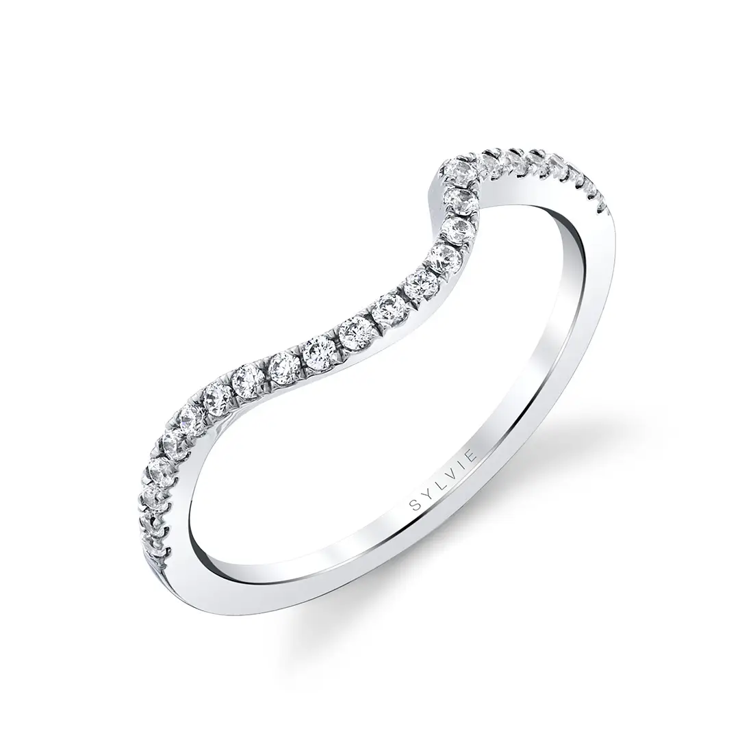 White Gold Curved Diamond Wedding Ring - Grace