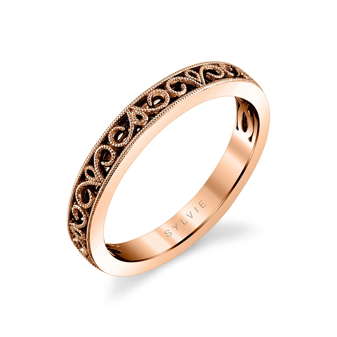 Unique Milgrain Filigree Wedding Band - Venisa