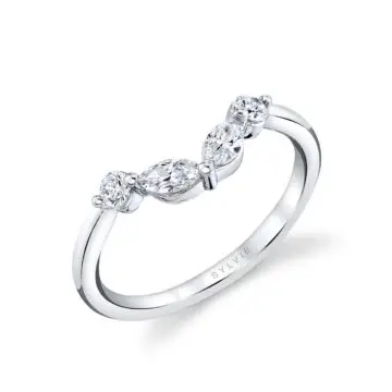 White Gold Diamond Curved Wedding Band - Alina