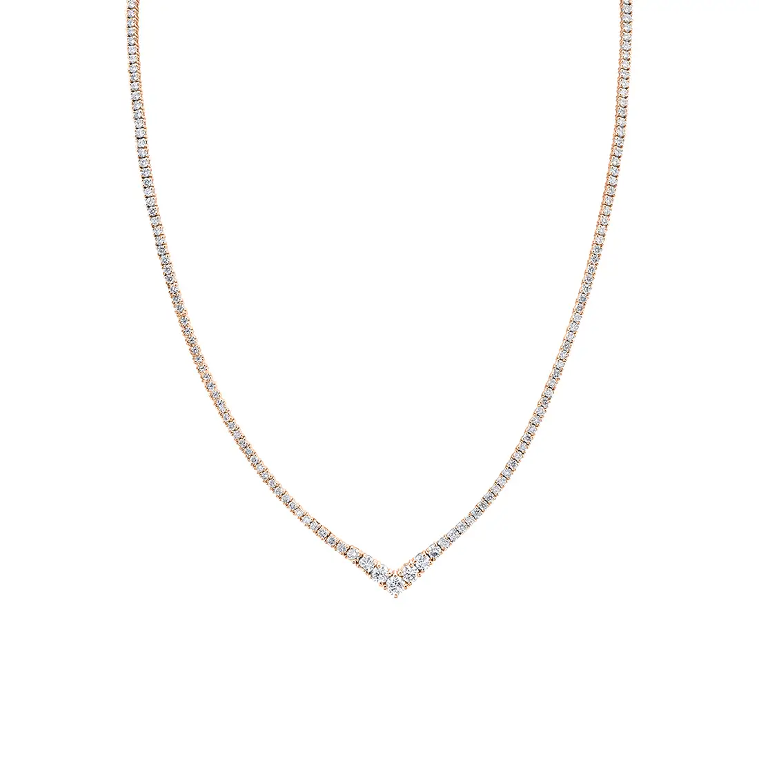 White Gold V Shaped Graduated Diamond Tennis Necklace
