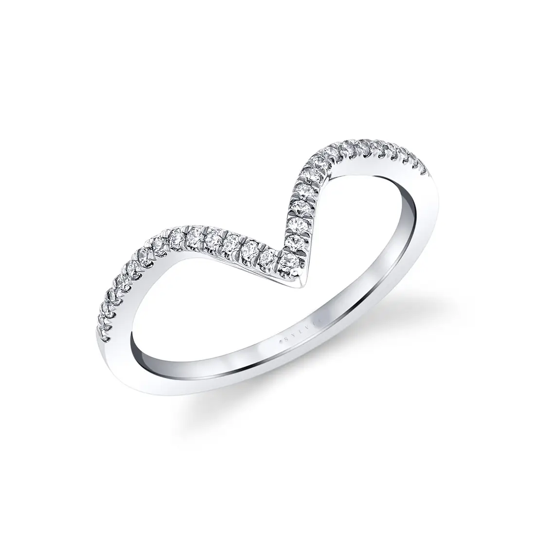White Gold Curved Chevron Diamond Wedding Band