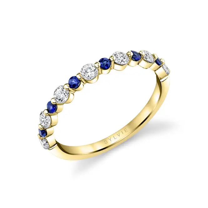 Shared Prong Wedding Band with Alternating Sapphires