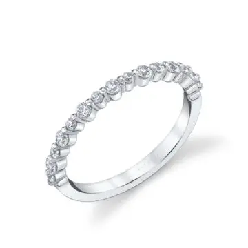 White Gold Dainty Alternating Shared Prong Wedding Band