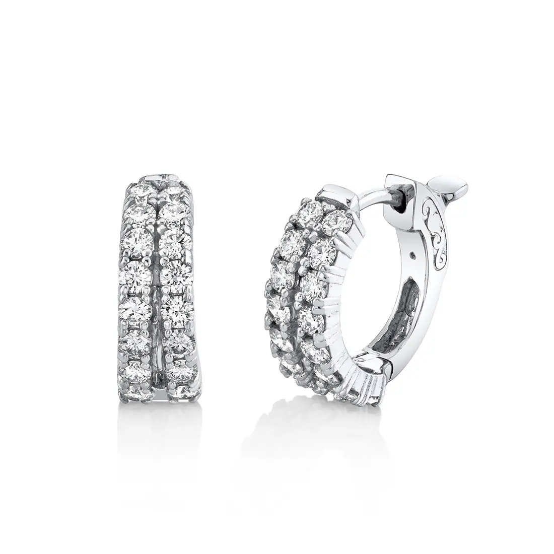 White Gold Double Row Diamond Huggies