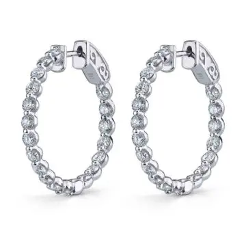 White Gold Single Prong Diamond Hoop Earrings – 23MM