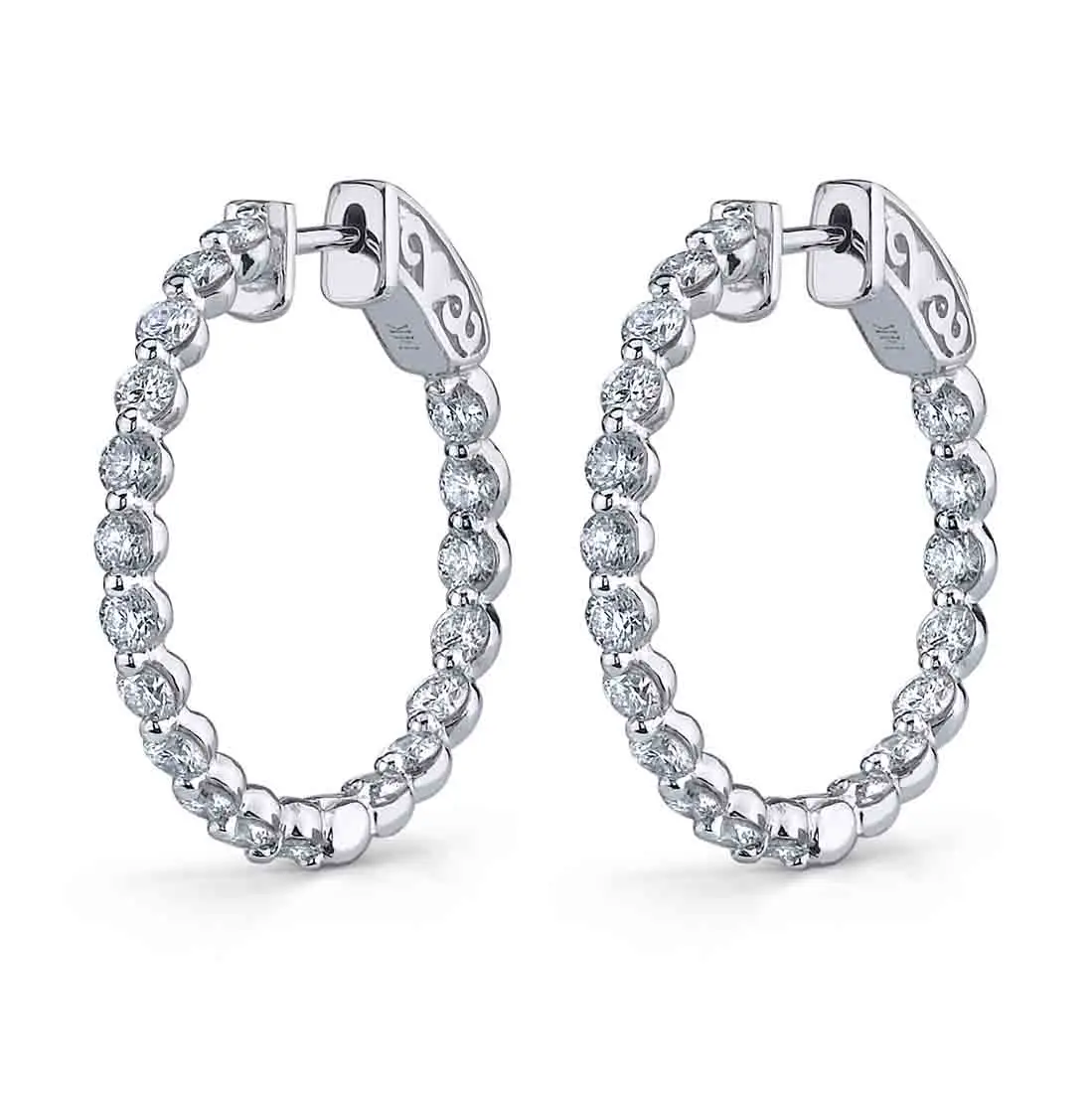 White Gold Single Prong Diamond Hoop Earrings – 23MM