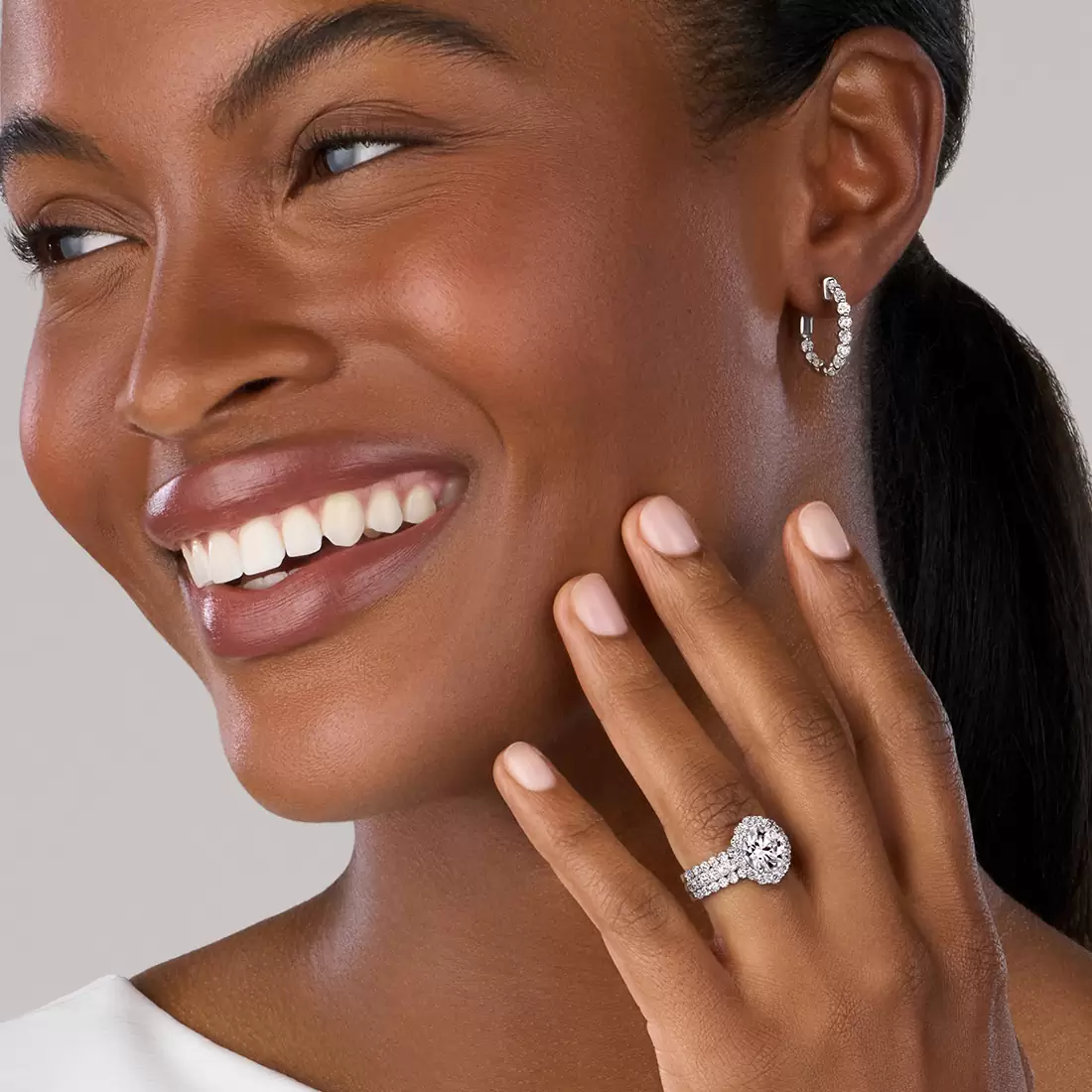 White Gold Single Prong Diamond Hoop Earrings – 23MM - Lifestyle Image