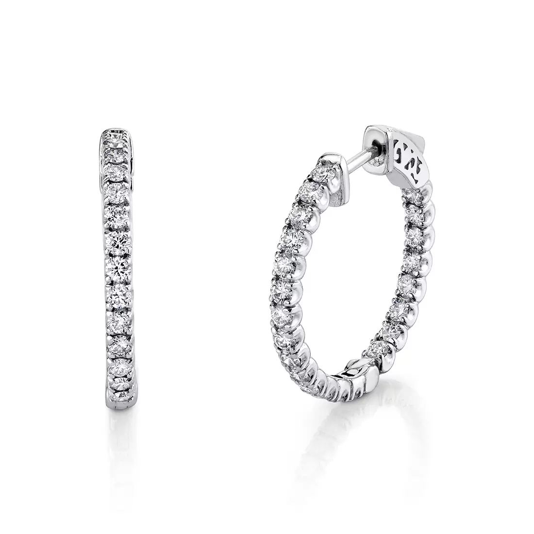 24mm diamond hoop earrings in white gold