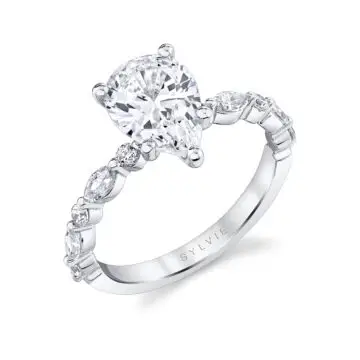 White Gold Pear Shaped Unique Engagement Ring - Felicity