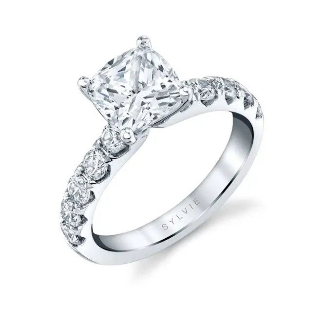 Cushion Cut White Gold Classic Wide Band Engagement Ring - Aloria