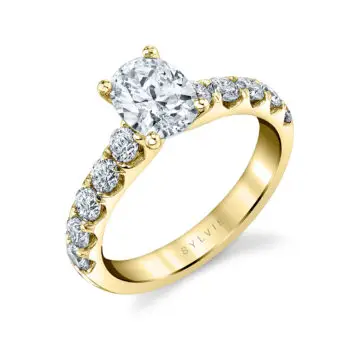 White Gold Oval Cut Classic Wide Band Engagement Ring - Aloria