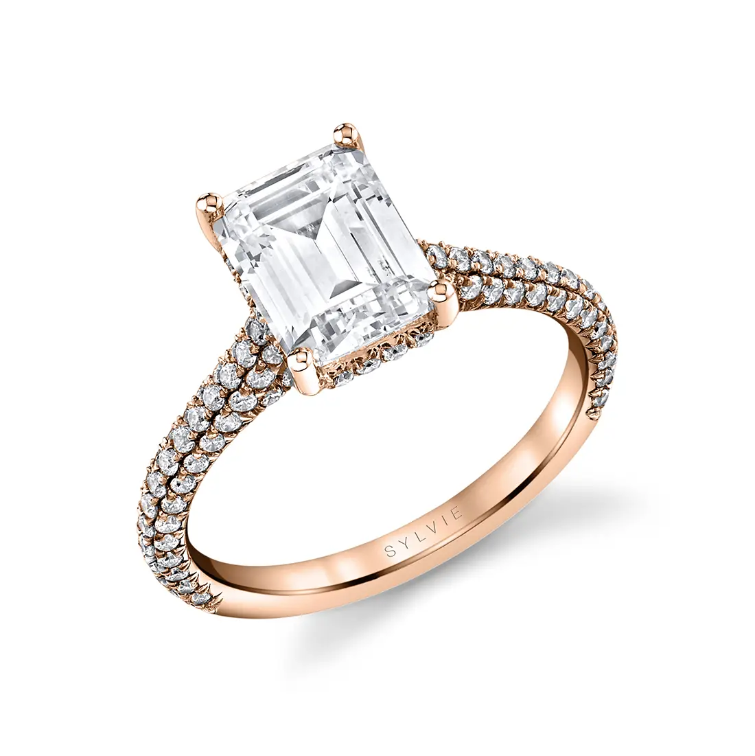 Emerald cut micro pave engagement ring store