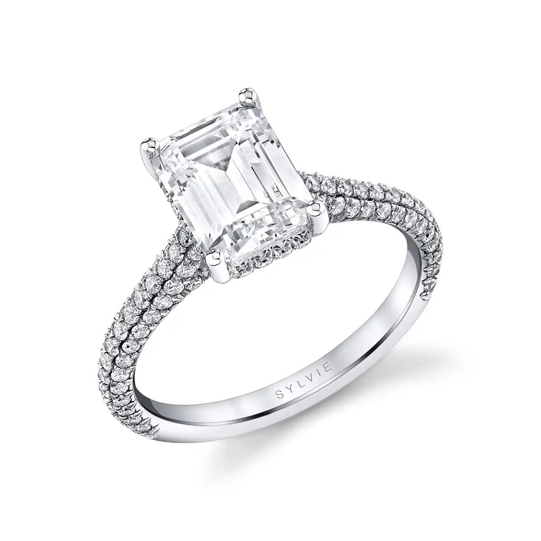 Emerald Cut Hidden Halo Pave Engagement Ring Peighton Sylvie Jewelry