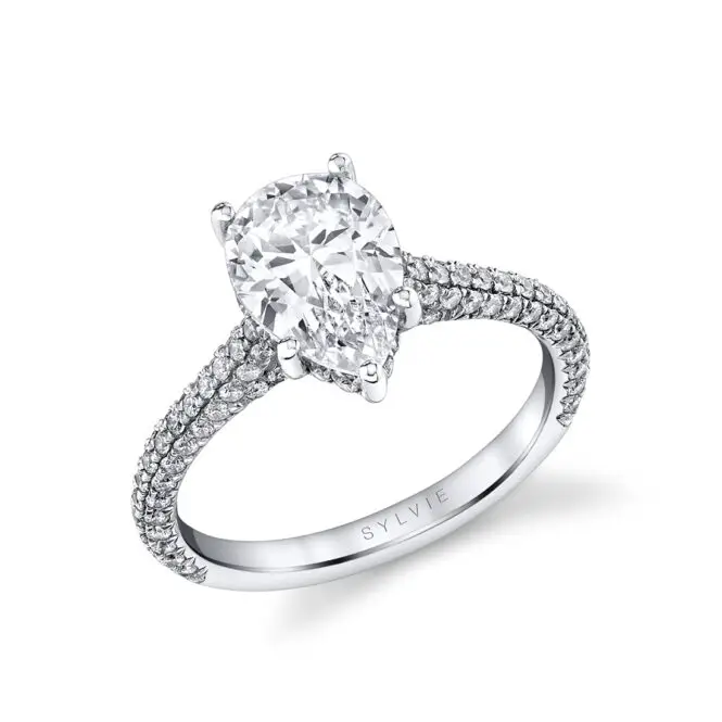 White Gold Pear Shaped Hidden Halo Pave Engagement Ring