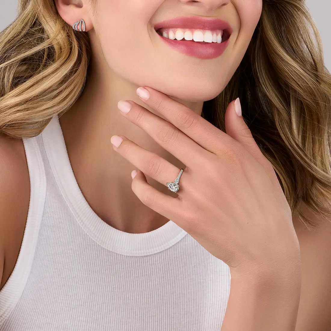 White Gold Pear Shaped Unique Engagement Ring - Esmeralda - Lifestyle Image - Lifestyle Image