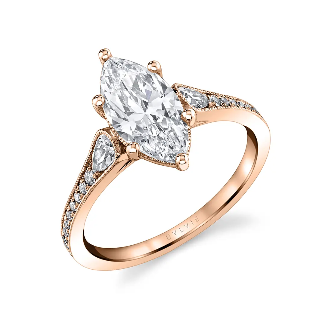White Gold Marquise Cut Unique Engagement Ring - Esmeralda