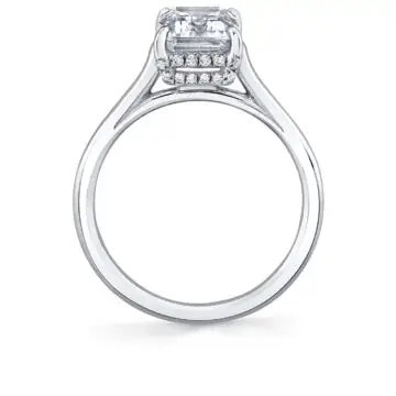 White Gold Emerald Cut Classic Hidden Halo Engagement Ring - Steffi