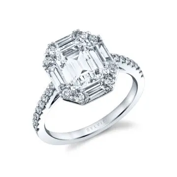 White Gold Emerald Cut Vintage Engagement Ring - Presley