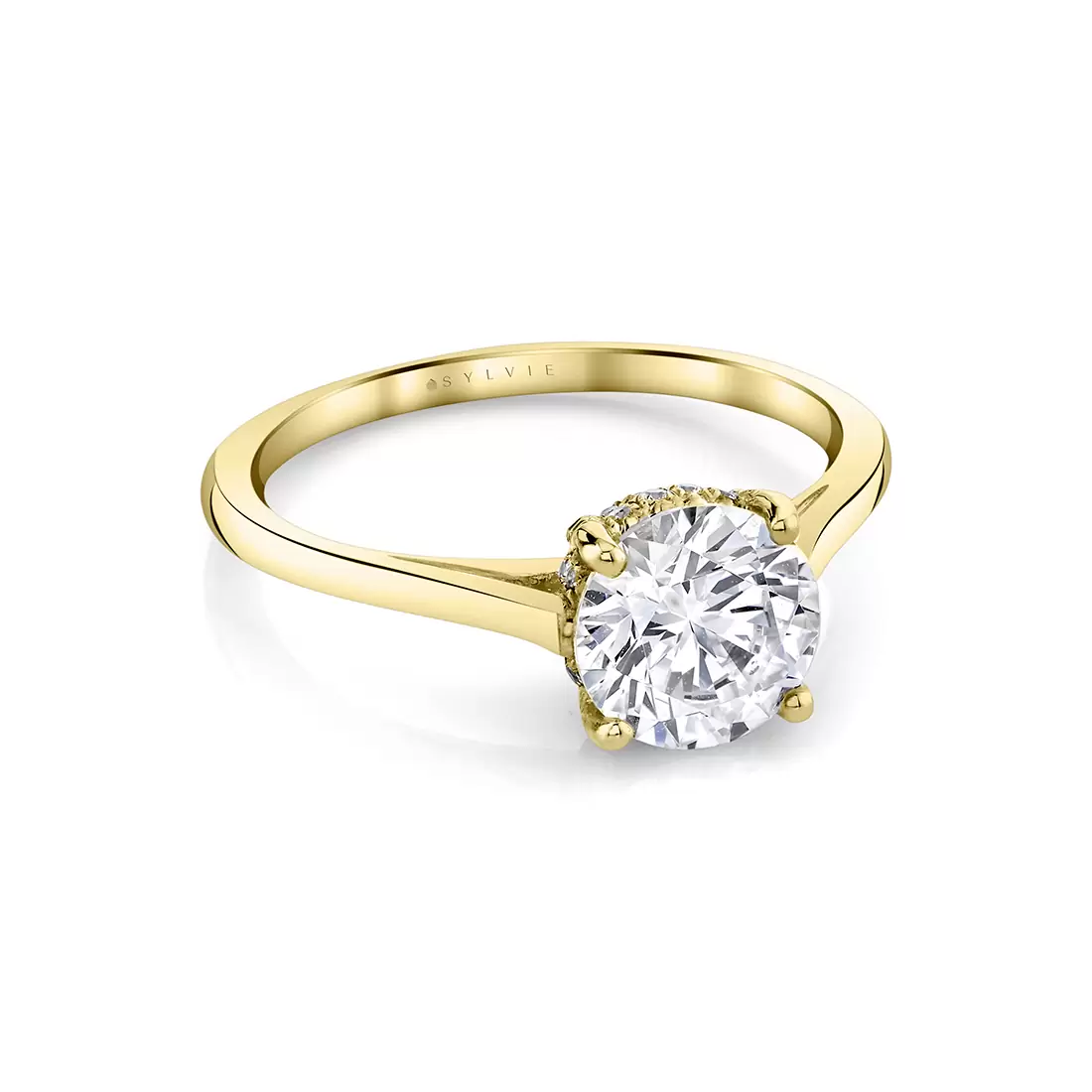 White Gold Round Cut Solitaire Hidden Halo Engagement Ring - Carter